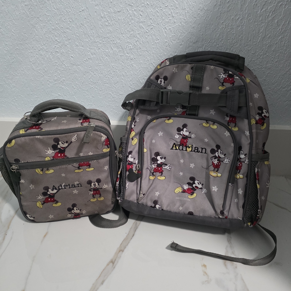 Pottery Barn Kids Gray Mickey Mouse Backpack and Lunchbox Set